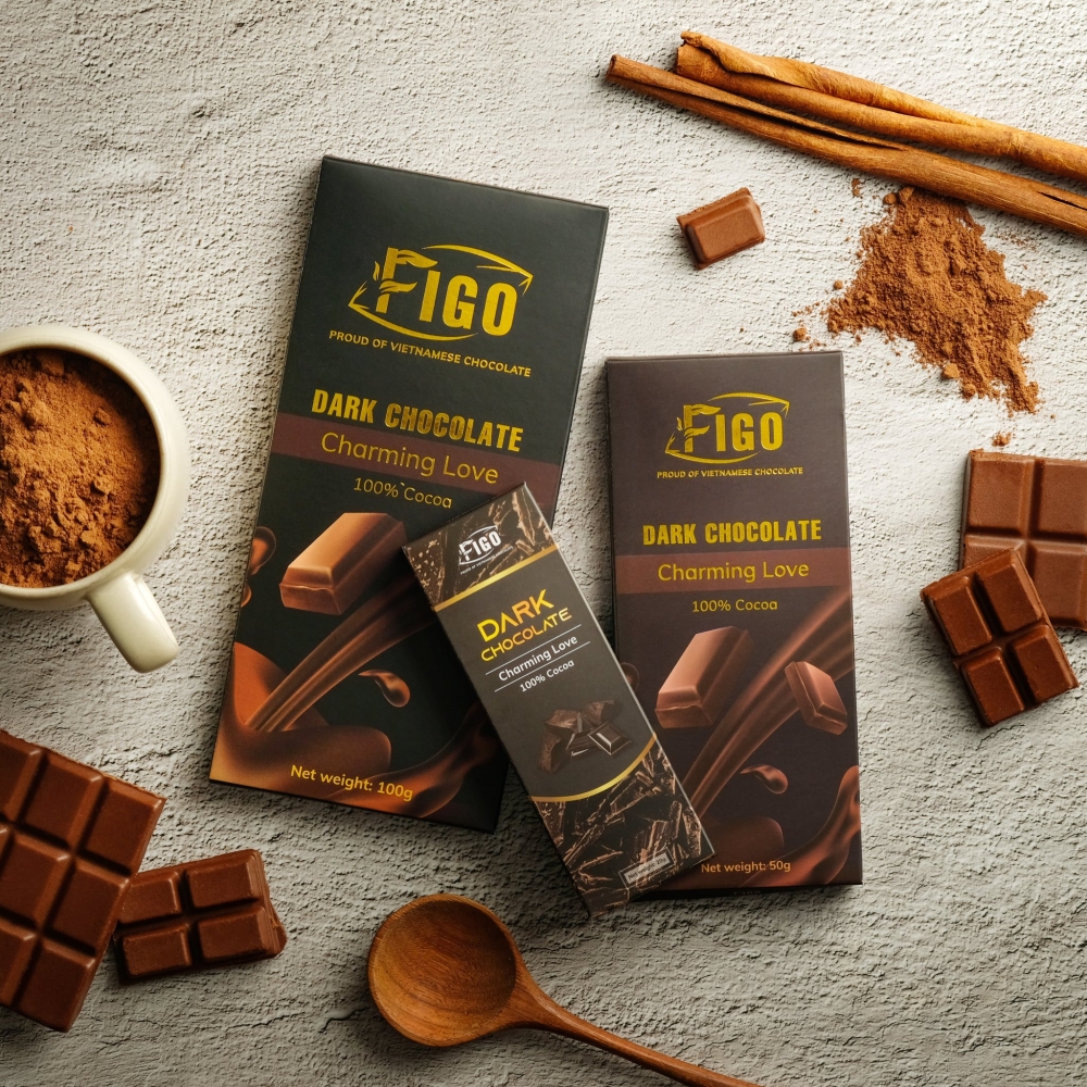 Kẹo Sô cô la đen 20g nguyên chất không đường 100% cacao Figo