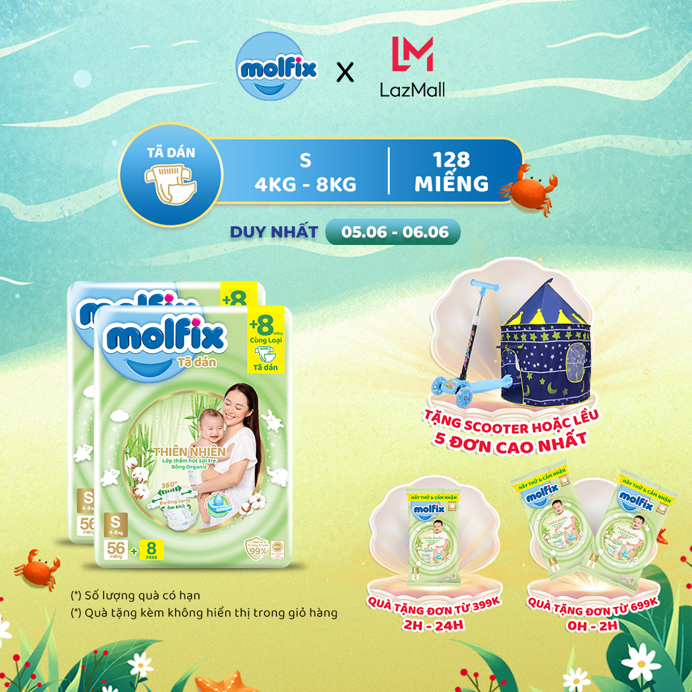 Combo 2 tã/bỉm dán moflix thiên nhiên jumbo s - 2 gói 128 miếng
