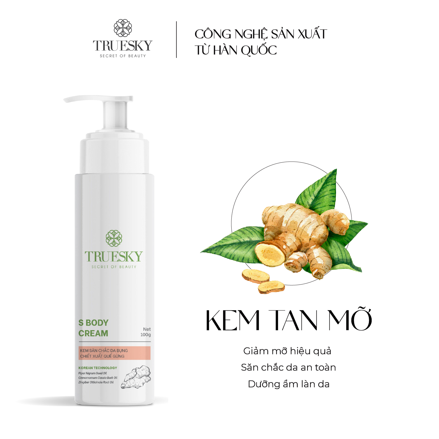 Kem tan mỡ bụng Truesky chiết xuất quế gừng giúp giảm mỡ cấp tốc S Body Cream 100g