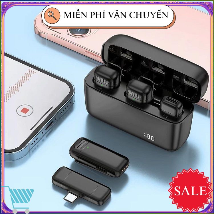Micro thu âm cài áo không dây mic96 kèm dock sạc - lọc âm sdp âm thanh trong hơn- thích hợp livestream, trực tiếp, quay video- gồm 1 đầu thu và 2 micro