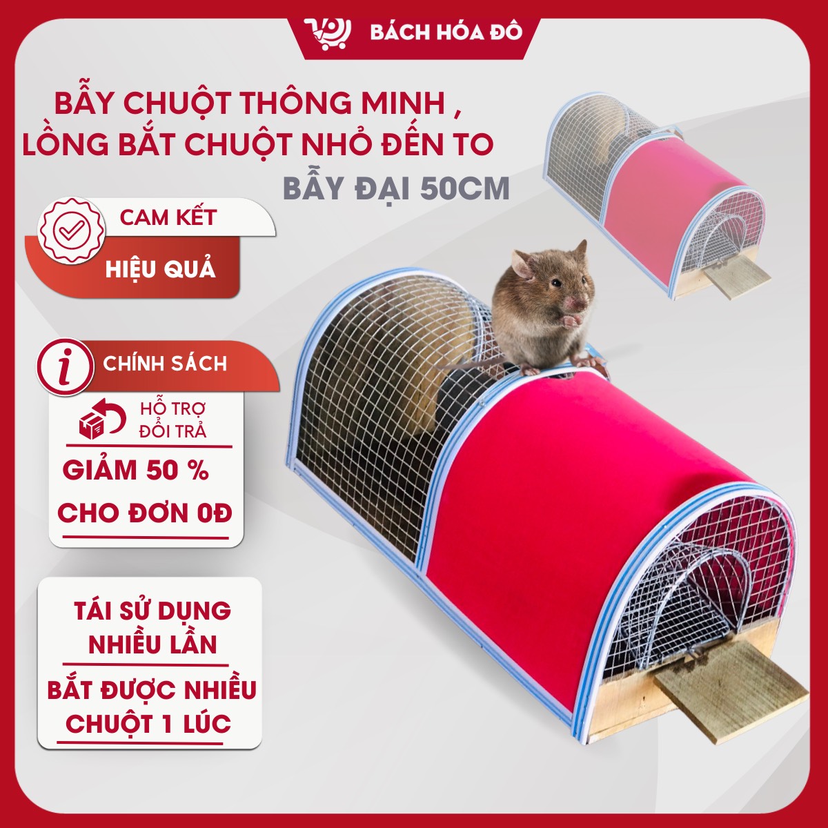 Bẫy chuột thông minh , lồng bẫy chuột thông minh kích thước 50x23x21 dễ dàng bắt chuột to và chuột nhỏ