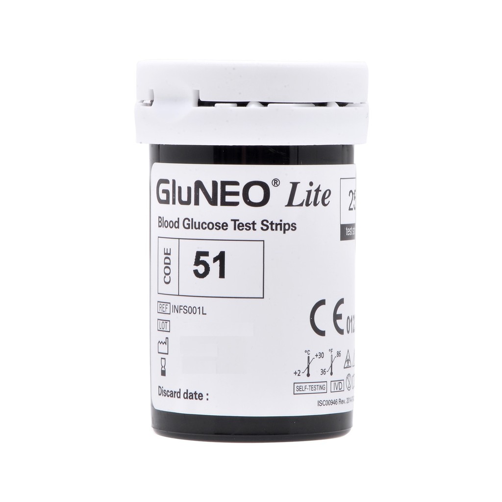 Lọ 25 que thử đường huyết GluNeo lite + Tặng túi 25 kim chích máu