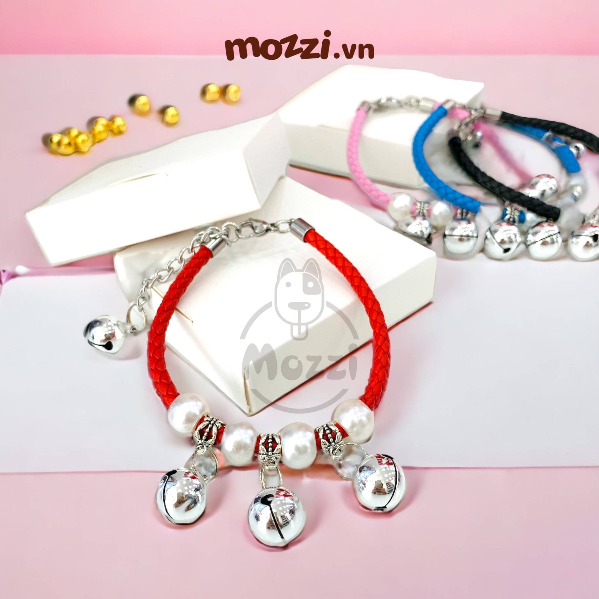 Vòng cổ hạt charm chuông cho chó mèo