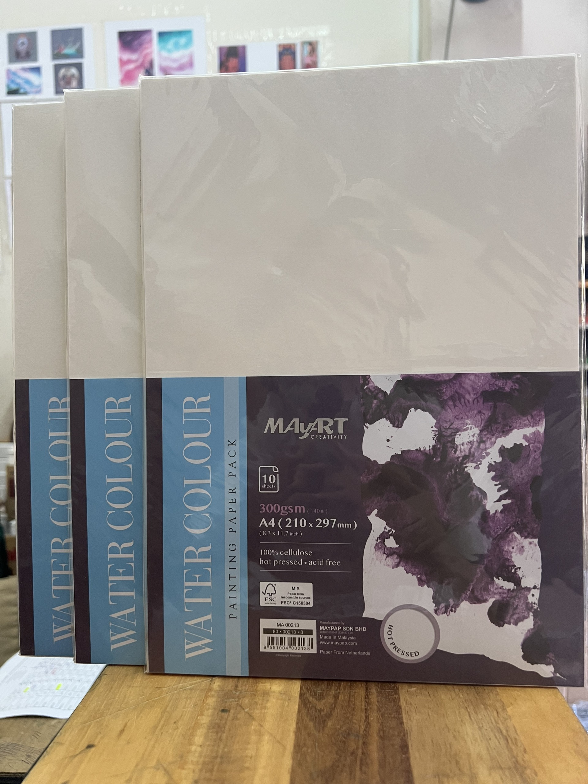 {Shop Đen và Trắng} Giấy vẽ màu nước MayArt 100% Cellulose 300gsm vân Cold/Hot 10 tờ/xấp A4/A3