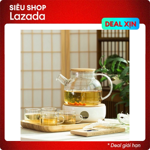 Ấm pha trà thủy tinh trong suốt. ấm trà thủy tinh chịu nhiệt deli nắp gỗ 1l gph 20 - ấm trà thủy tinh gph 21 sang trọng - ấm pha trà deli có lưới lọc inox 1000ml,bình pha trà thủy tinh có lưới lọc inox,bình ủ trà cao cấp