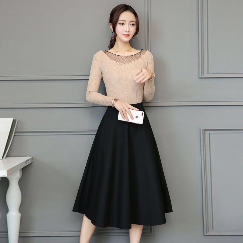 Chân váy xòe dài vintage (Đen)