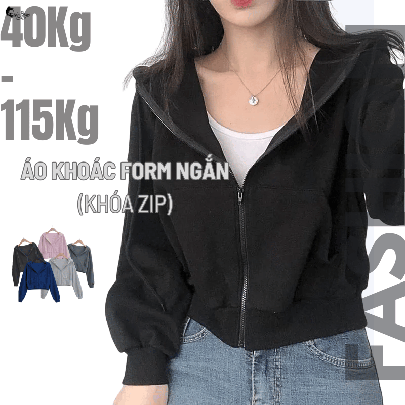  45-105KG Áo Khoác Nỉ Croptop Bigsize Hoodie Zip Dáng Ngắn Form Rộng Mũ To Có Túi Trong 