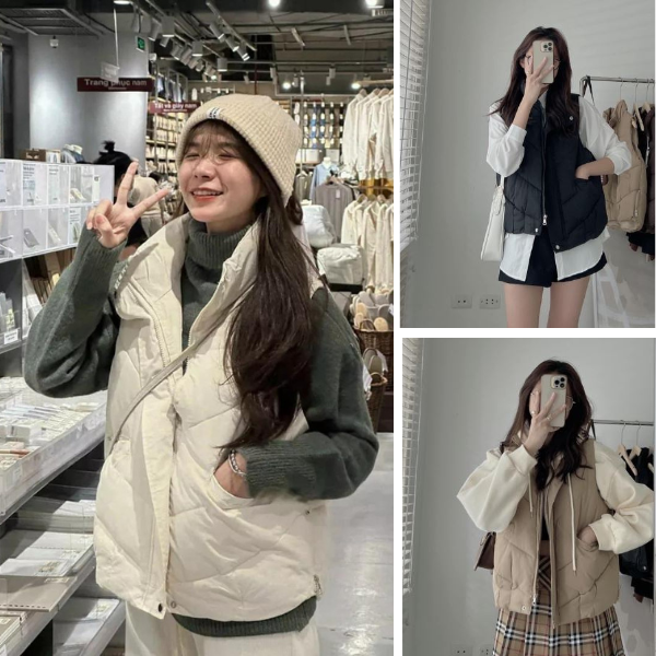 Áo phao gile nữ dày dặn phong cách Hàn Quốc , áo khoác mùa đông phao ( có bigsize )