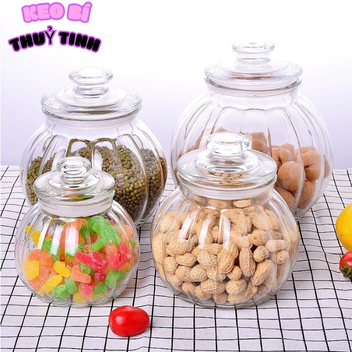 Hủ thủy tinh cao cấp dung tích 1300ml,lọ hũ thủy tinh trái bí 1300ml đựng gia vị