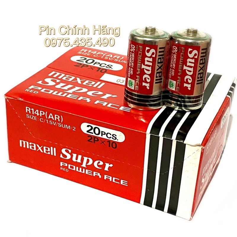Hộp 20 viên pin trung maxell r14p 1.5v hàng chính hãng made in indonesia