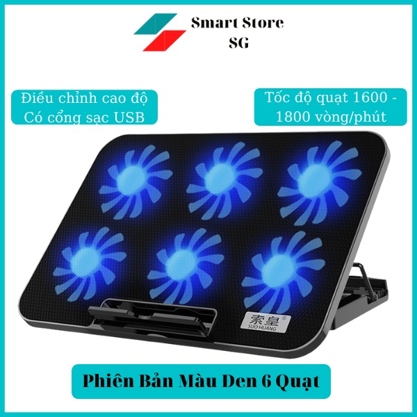 Đế tản nhiệt laptop, quạt tản nhiệt cho máy tính 14 đến 17 inch loại 2 quạt và 6 quạt new