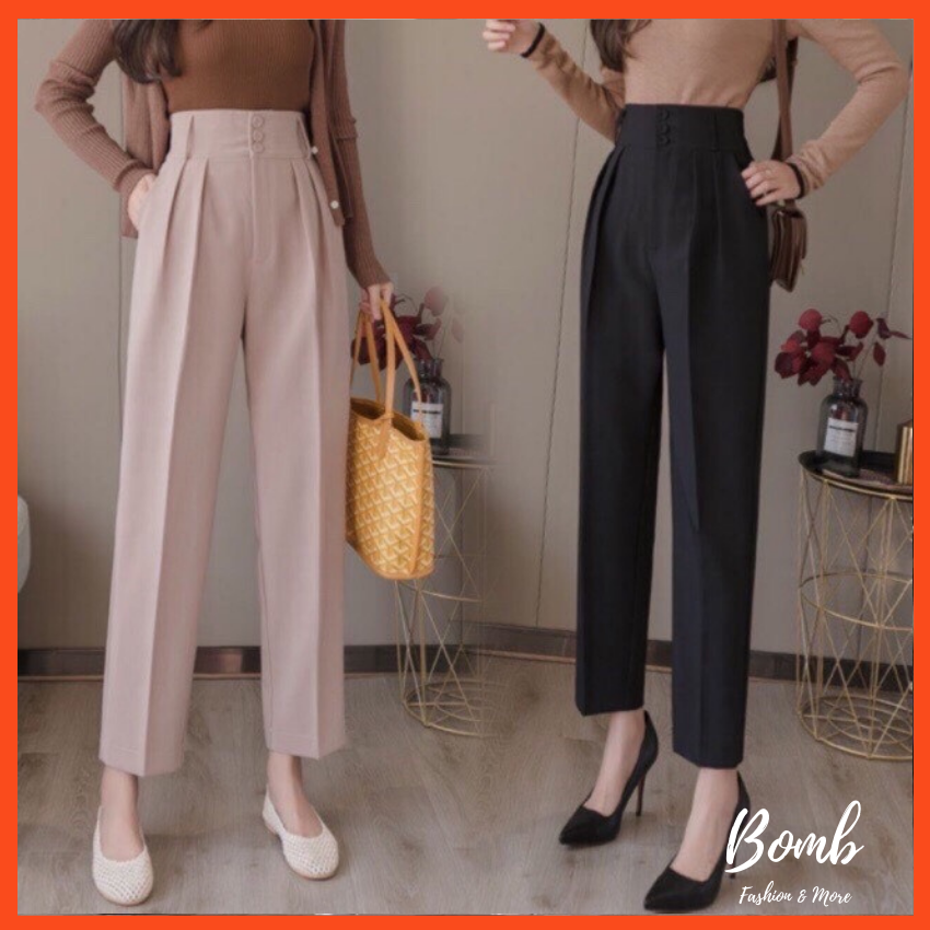 Mẫu mới! Quần baggy cạp cao 3 cúc cực đẹp, quần baggy cạp cao 2 màu sang chảnh - Bomb Unisex