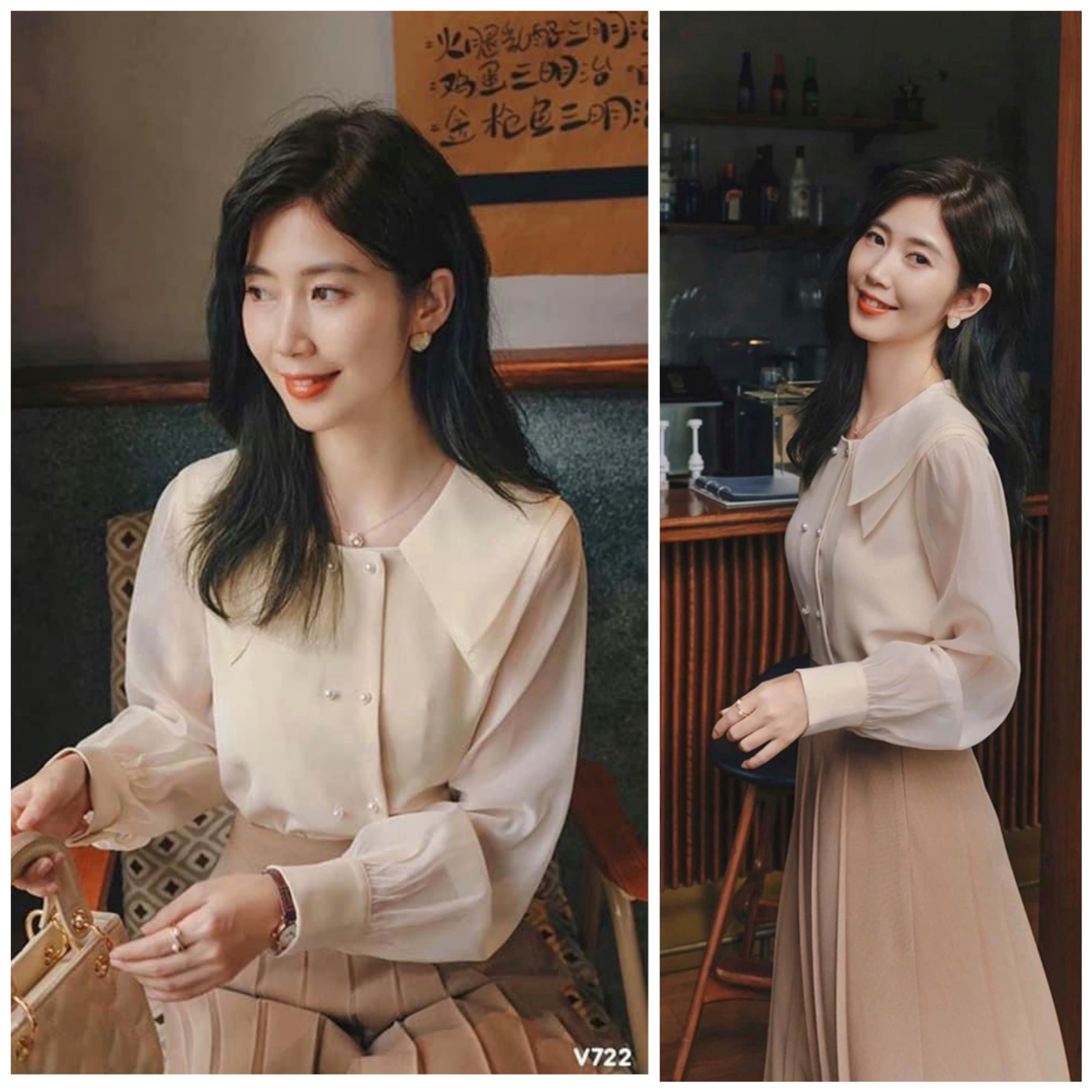 Áo sơ mi voan lụa dài tay cúc ngọc vintage, áo sơ mi công sở nữ dài tay, áo sơ mĩ kiểu nữ JAMS02