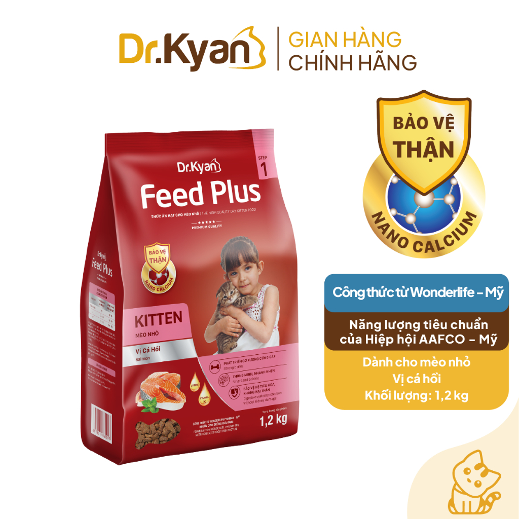 Dr.Kyan - Thức ăn hạt cho mèo nhỏ Feed Plus - Kitten 1,2Kg - Vị cá hồi