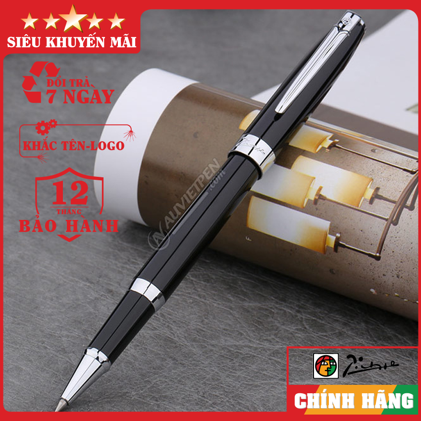 Bút ký cao cấp - Bút ký dạ bi mực xanh cao cấp Picasso 717RSBK thân đen cài bạc - Bút ký chính hãng - Khắc tên, logo theo yêu cầu