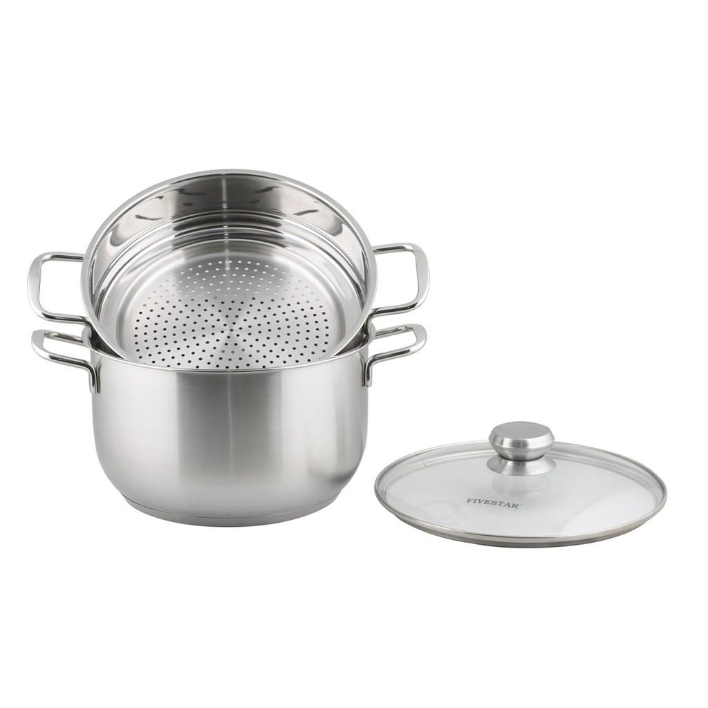 Bộ nồi xửng hấp FiveStar Standard 3 đáy bếp từ nắp kính 24cm ( tặng 5 muỗng ăn )- Shop Bếp Xinh