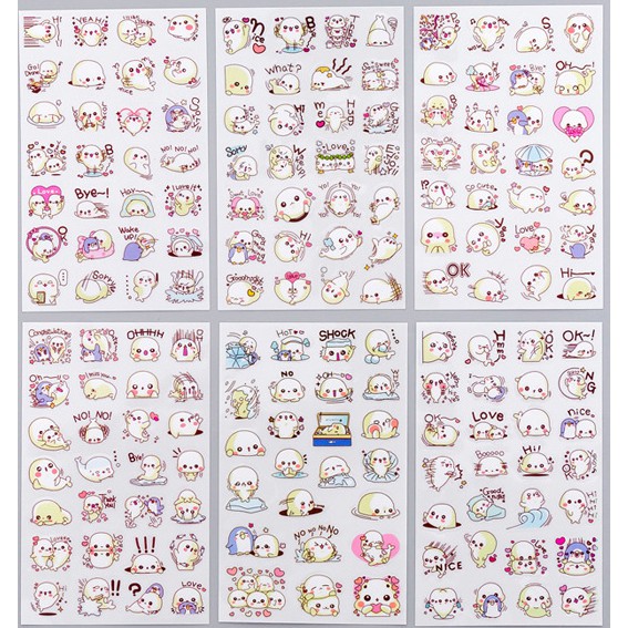 Sét 6 tấm sticker hình cá heo con