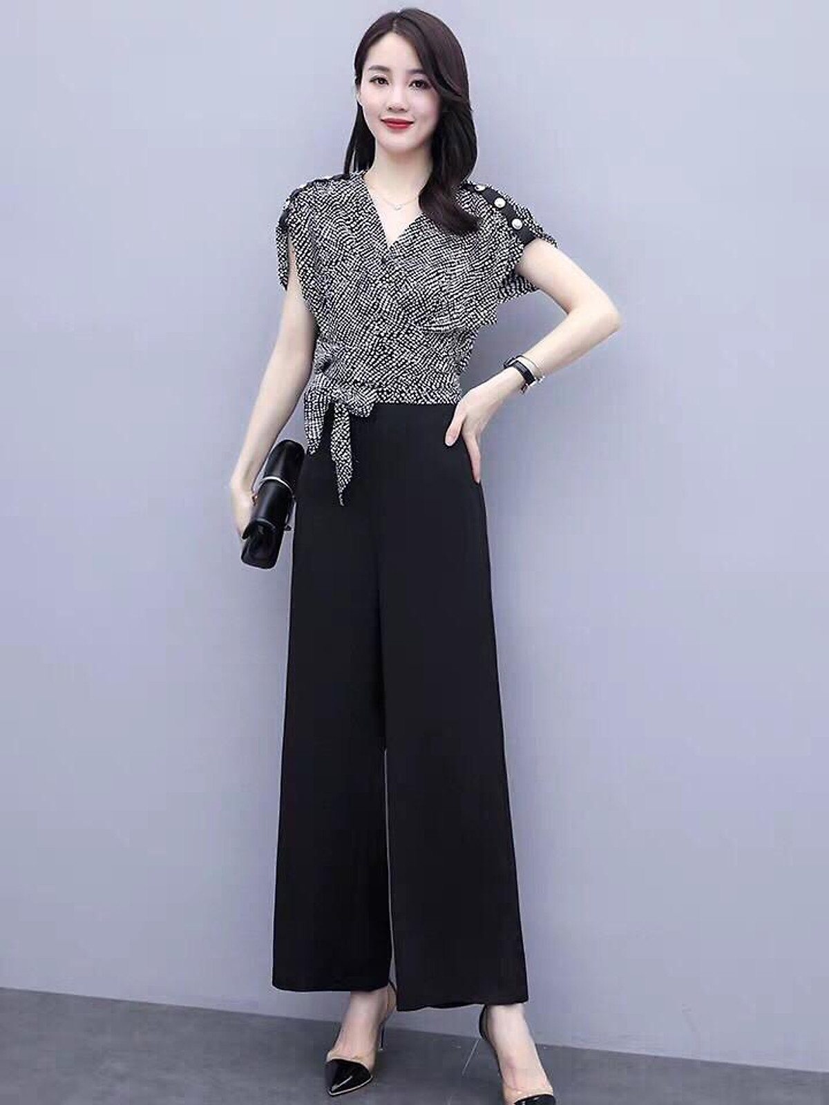 Sét bộ cột eo vai đính nút