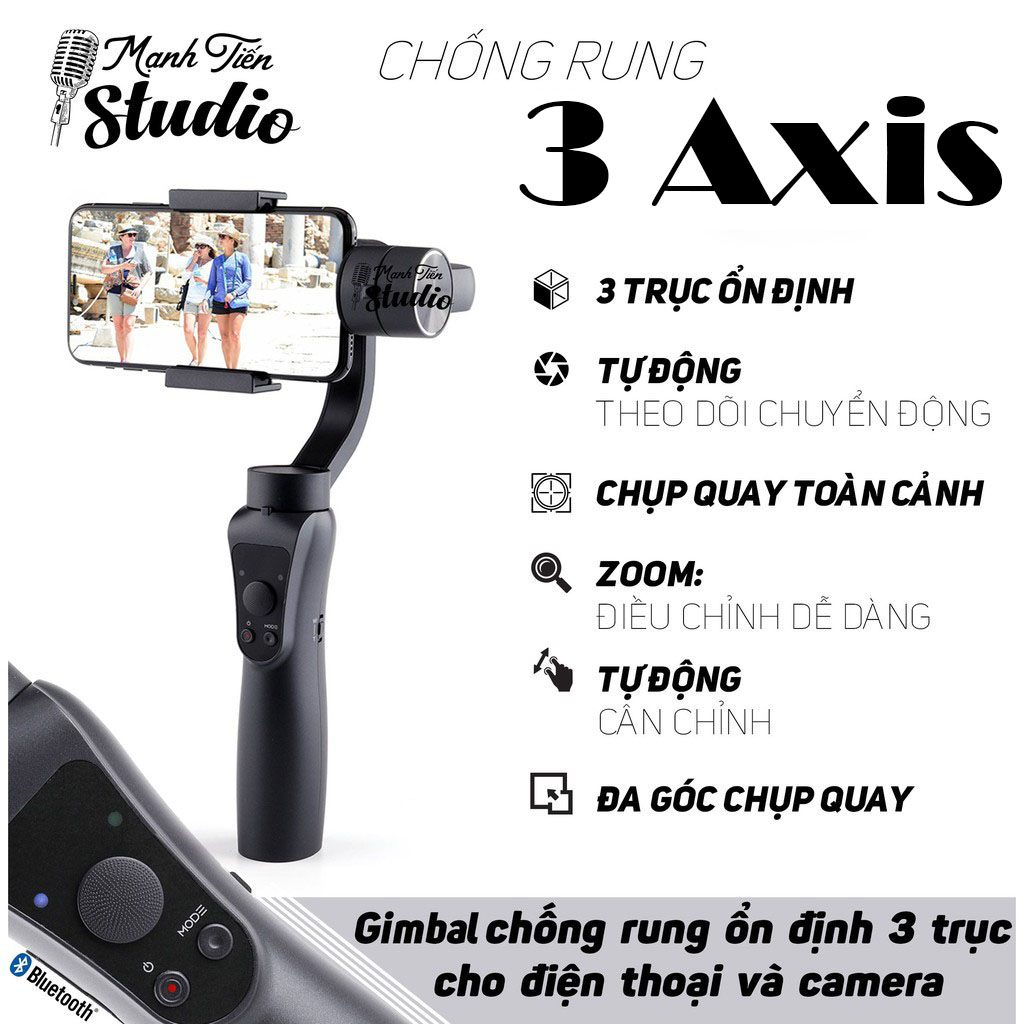 Tay Cam Chong Rung Tay Cầm Quay Video Cho Điện Thoại Tay cầm Gimbal Bluetooth Chống Rung 3 Trục Cho Điện Thoại Gimbal 3 Axis Handheld Cao Cấp Tay cầm chống rung đa năng điện thoại 3-Axis Handheld ,Pull & Zoom Smartphone-BH 12 THÁNG