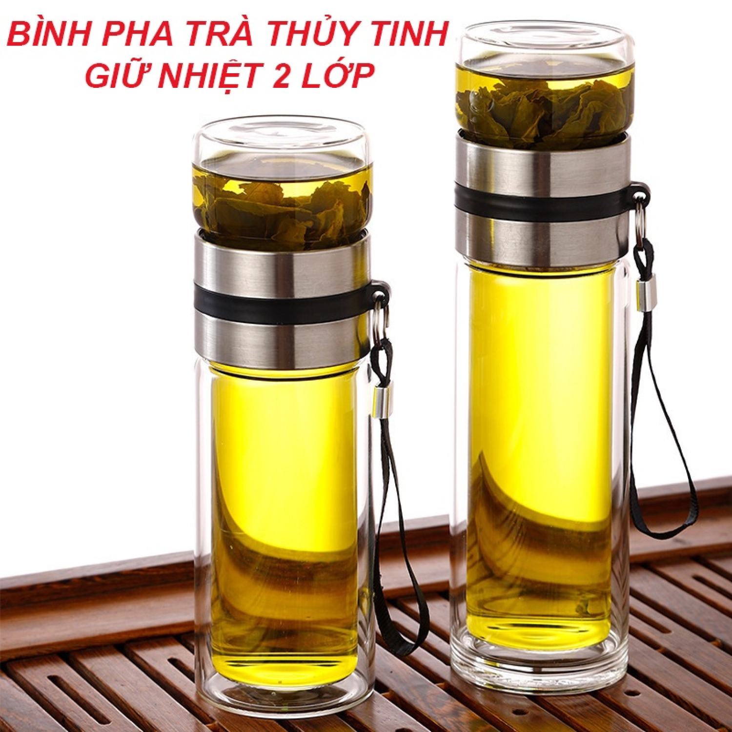 Bình pha trà thủy tinh 2 lớp, Bình pha trà giữ nhiệt có lưới lọc inox 304, Bình thủy tinh giữ nhiệt 2 lớp Dung tích 350m