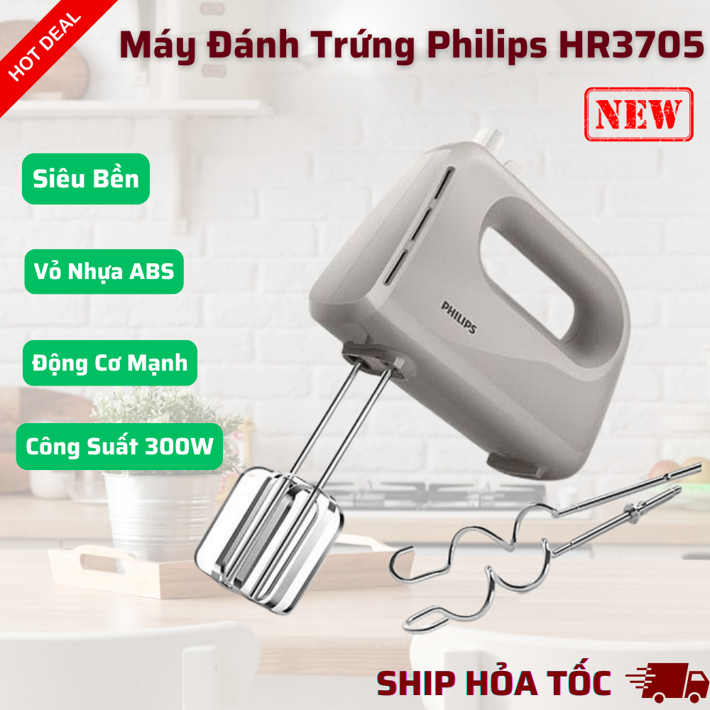 Máy đánh trứng Philips HR3705/20 300W- Đánh trứng/ Đánh kem/ Đánh bột - Tháo lắp dễ dàng