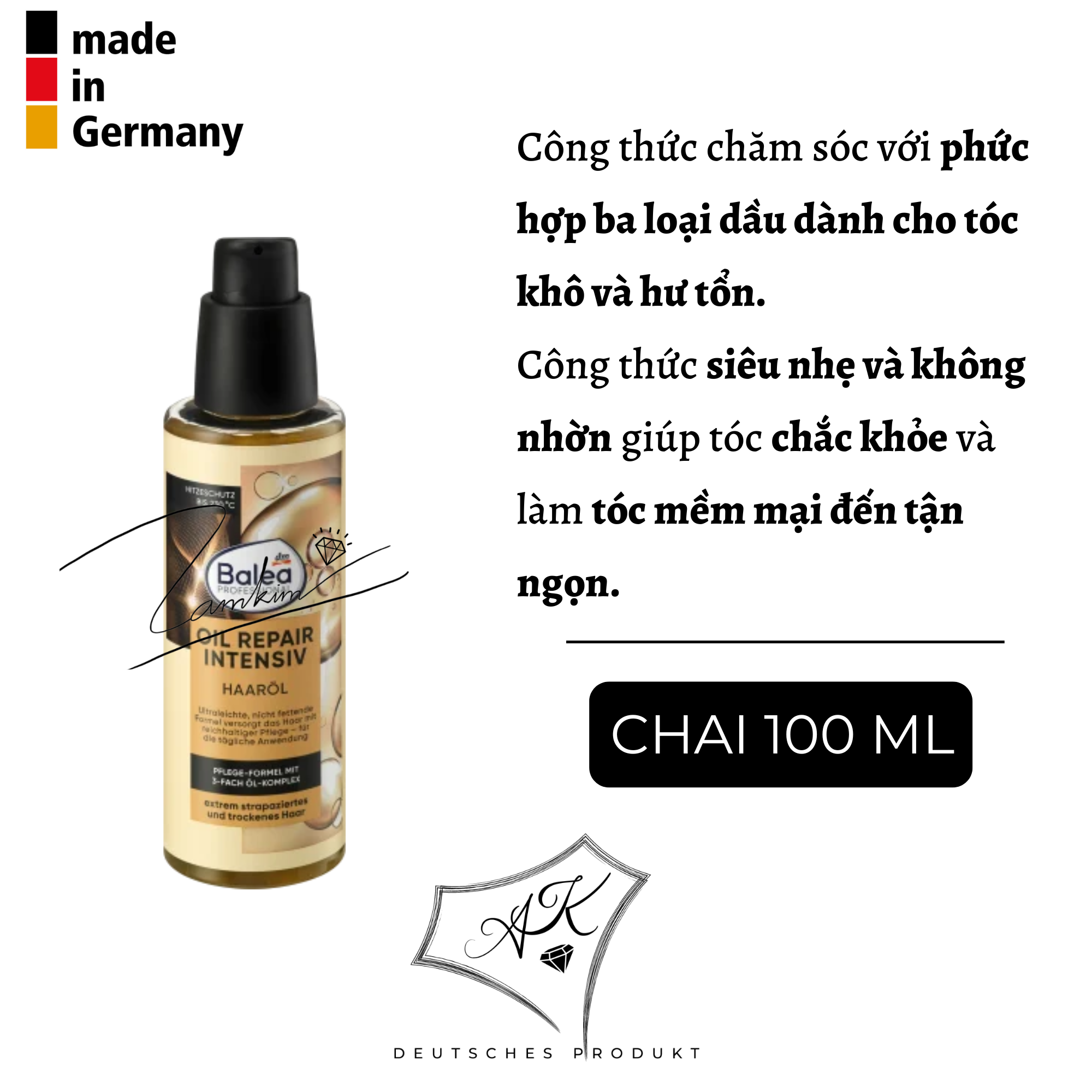 Tinh dầu dưỡng tóc Balea - 100ml - Dành cho tóc khô và hư tổn nặng