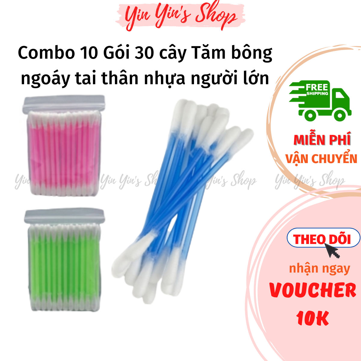 Combo 10 gói 30 cây tăm bông ngoáy tai, bông ráy tai người lớn hoa việt úc