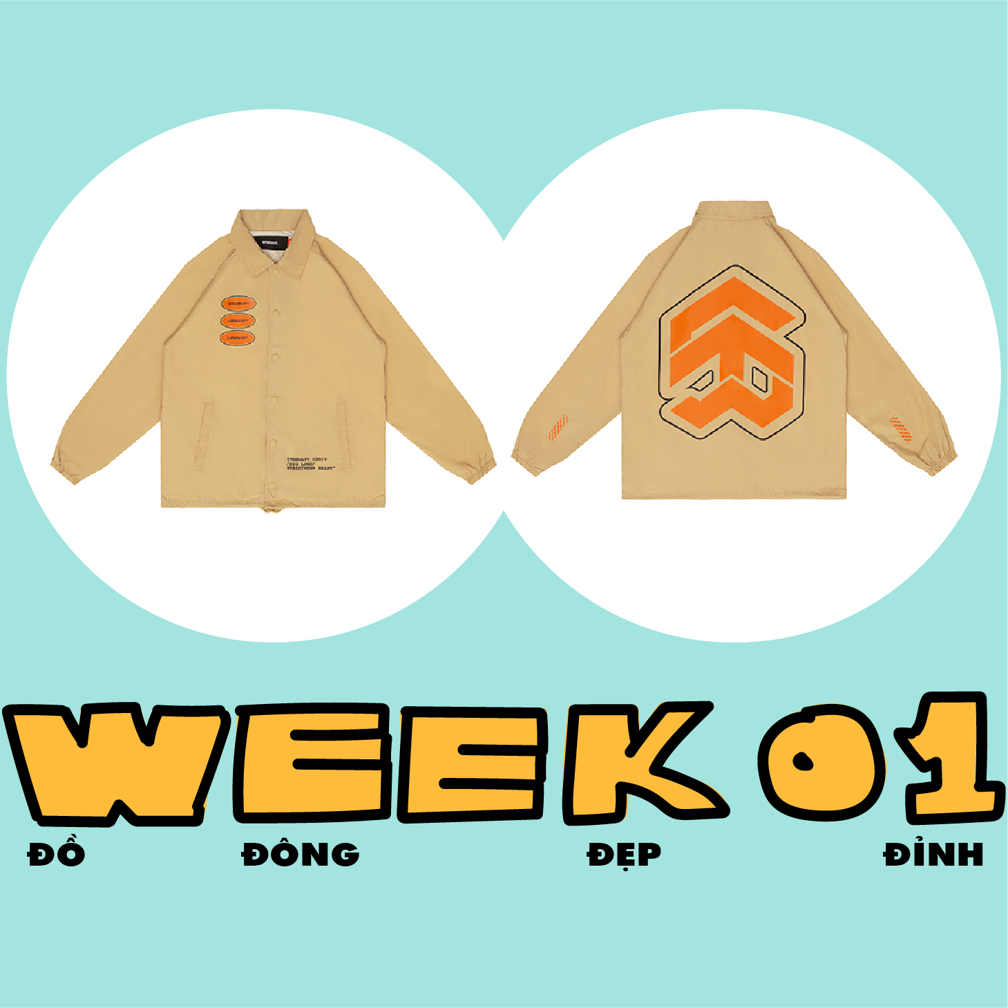 5THEWAY®  /oval/ COACH JACKET™ in WARMSAND aka Áo Khoác Dù Vàng Cát