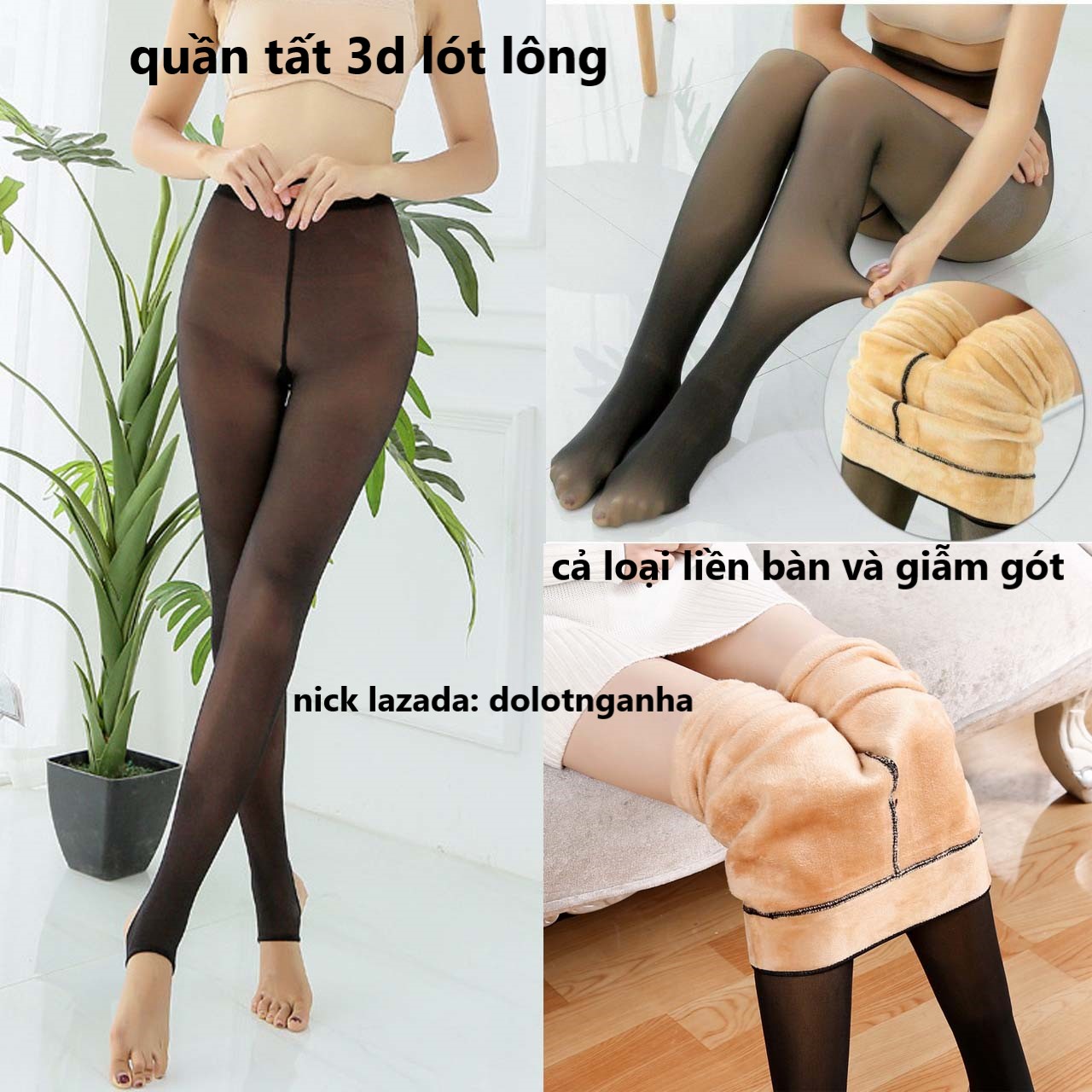 Quần tất 3D lót nỉ dày siêu ấm cho nữ