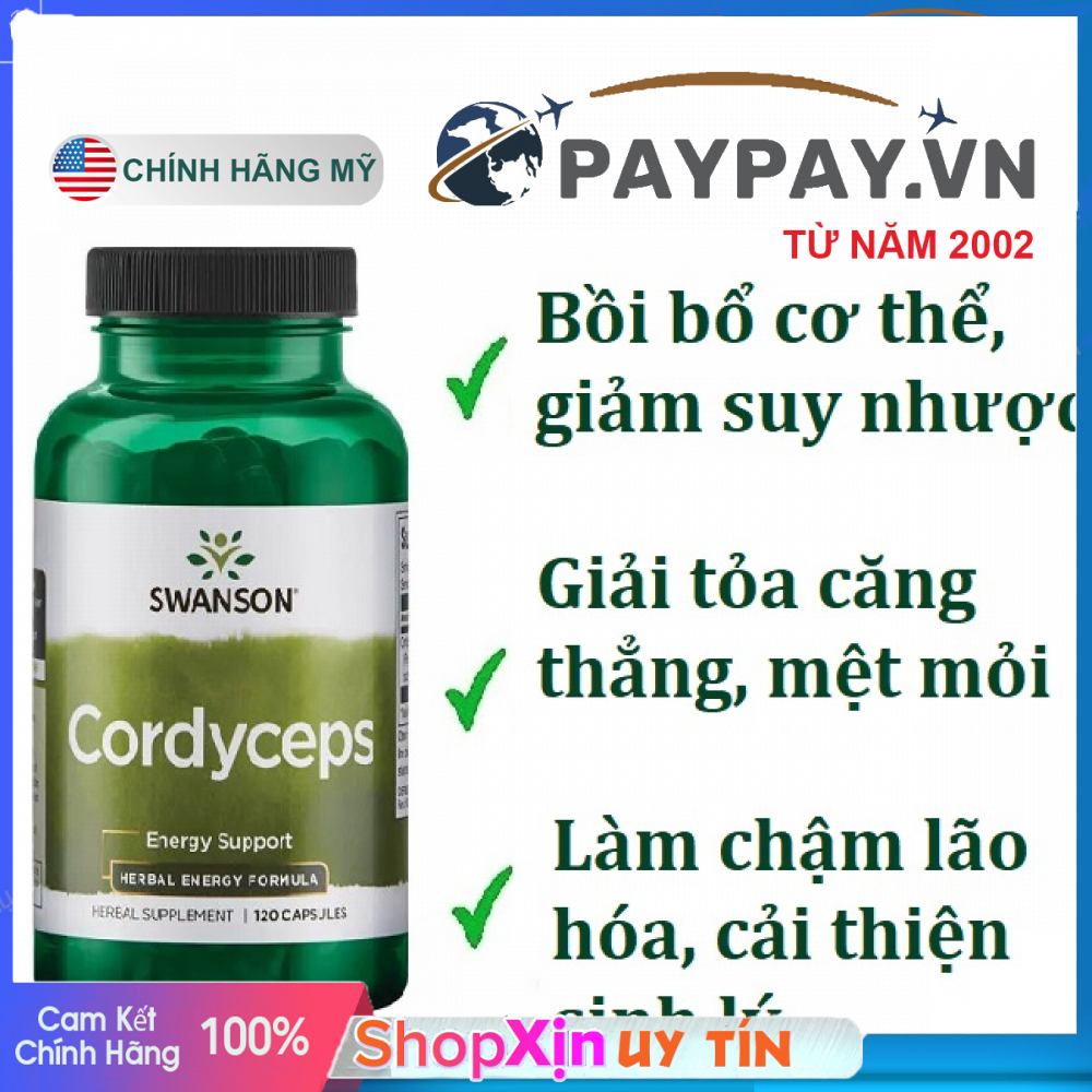 Đông Trùng Hạ Thảo bồi bổ sức khỏe Swanson Premium Cordyceps 600mg của Mỹ 120 Viên