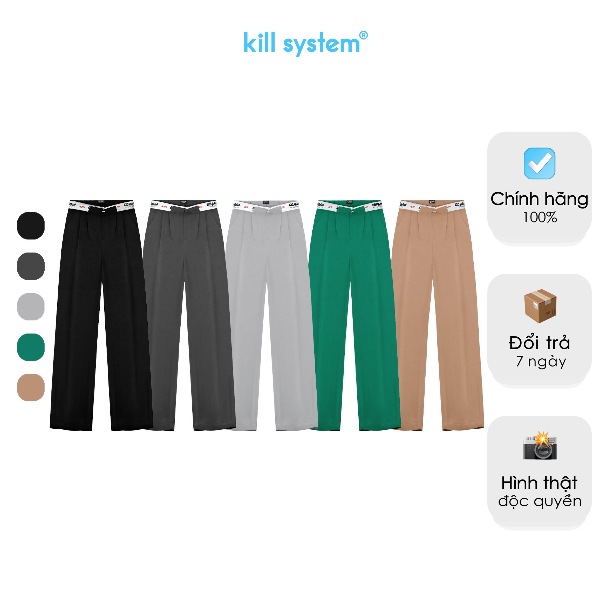 Quần dài ống rộng cạp bẻ in chữ có nhiều màu KillSystem
