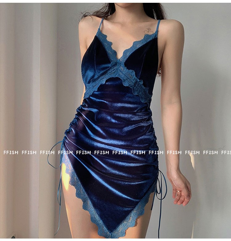 Đầm ngủ nhung trơn 2 dây Quảng Châu cao cấp