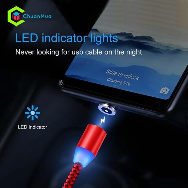 Cáp sạc nam châm 3 đầu Lightning, Micro USB, Type-C xoay tròn 360 độ kiểu đầu thẳng dành cho điện thoại Sam-sung, L-G, So-ny, OP-PO, Xi-aomi, cáp sạc, cáp sạc lightning, cáp sạc type c, cáp sạc nam châm, cáp sạc nhanh