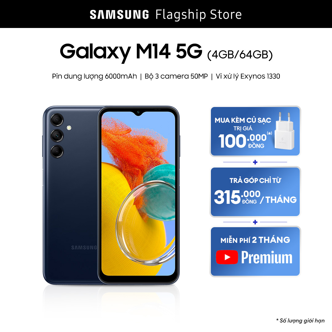 SALE NGÀY CUỐI 11.9 VOUCHER 300K Mua kèm sạc chỉ 50K Điện thoại Samsung Galaxy M14