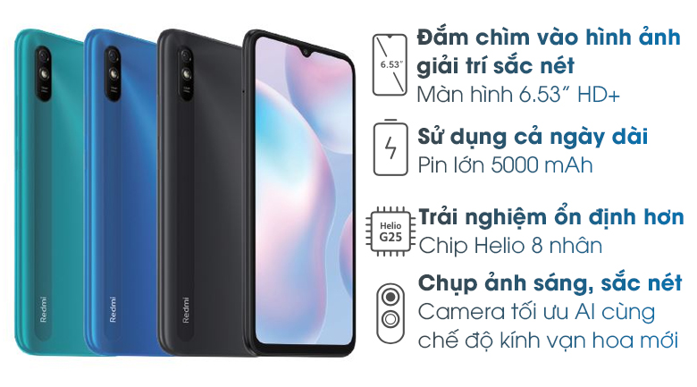 Điện thoại Xiaomi Redmi 9A 64GB Xiaomi Redmi 9A 32GB chơi game liên quân free fire fifa mượt, chip 8