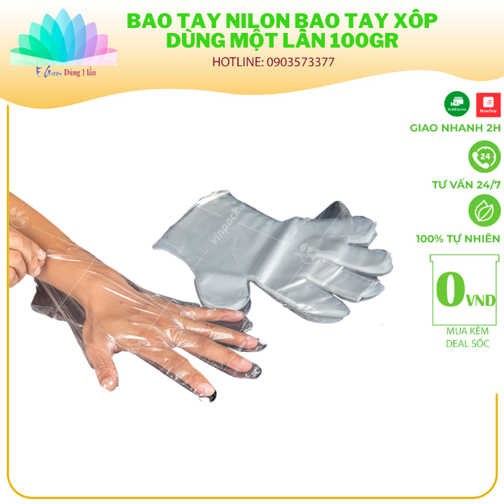 Bao tay nilon bao tay xốp dùng một lần 100gr - E Green Dùng 1 Lần