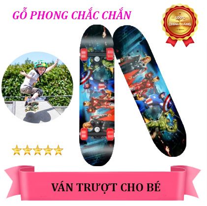 VÁN TRƯỢT 4 bánh gỗ phong cho trẻ từ 5 tuổi trở lên, Trò Chơi Mùa Hè Cho Trẻ, Chọn Loại Trượt Ván Phù Hợp cho con  - Được Làm Từ Gỗ Phong 8 Lớp Độ Bền Cao, Bánh Nhựa PU Chịu Lực Chống Bào Mòn, Bám Mặt Đường Cao