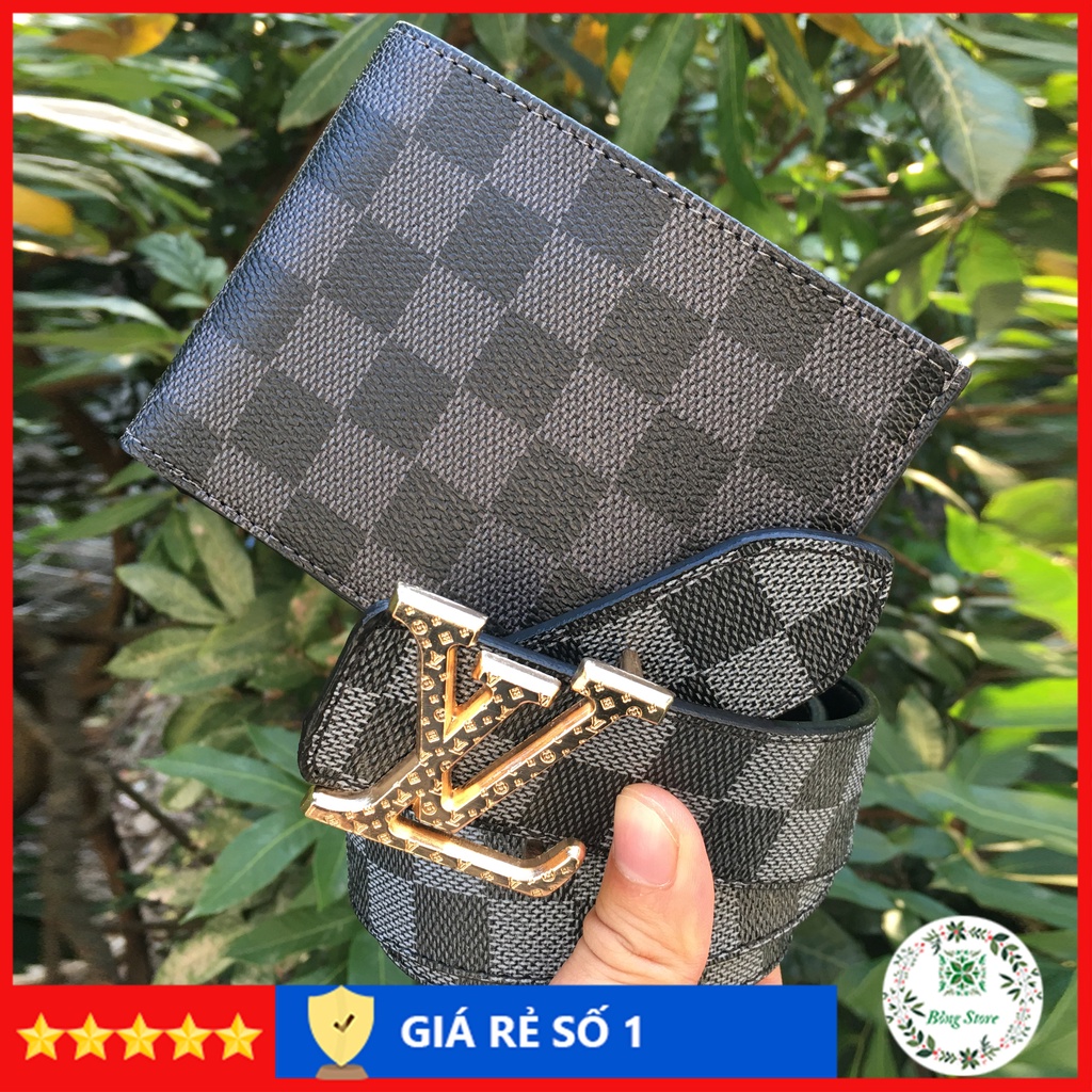 Combo Thắt lưng nam LV, Ví LV nam kẻ caro, dây lưng lv thời trang, dây lưng nam cao cấp, mặt nguyên khối CBLV001