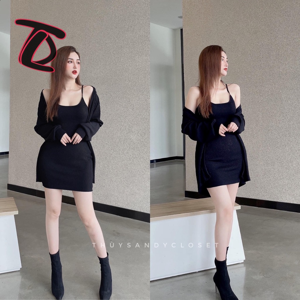 Đầm Váy body 2 dây kèm khoác co dãn cực tốt - Dư Tú Lệ