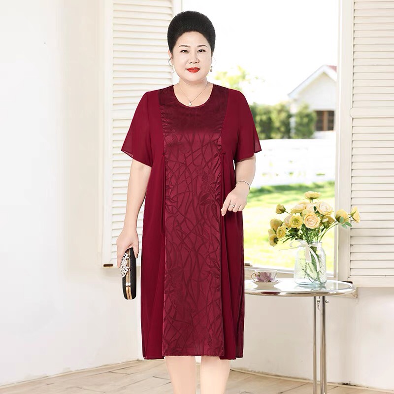 Đầm suông phối gấm u50 u60 bigsize cao cấp - g11022