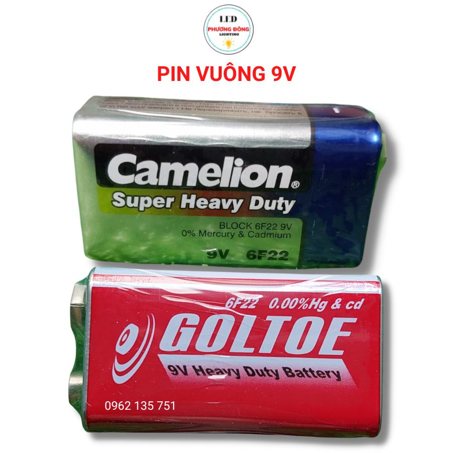 Hộp 10 viên pin vuông 9v goltoe, camelion, maxell