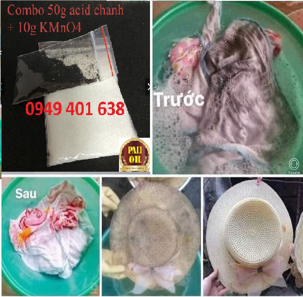 tẩy mốc châm kim  ố vàng quần áo tím + bột chanh
