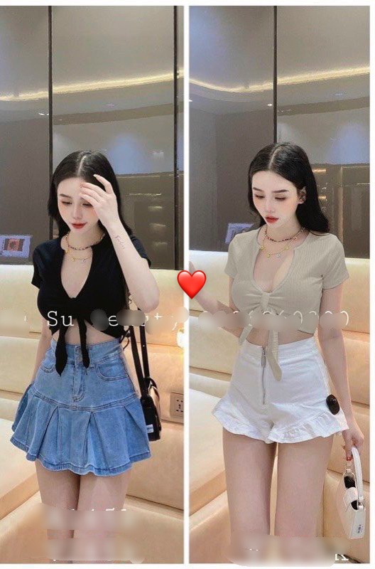 Áo xốp kiểu croptop U ngực cột dây nơ cực xinh