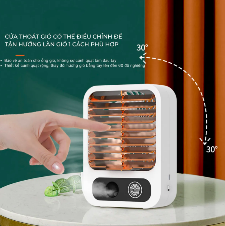 Quạt điều hoà hơi nước mini để bàn làm mát không khí, Quạt phun sương mini điều hòa không khí sạc tích điện để bàn văn phòng dung tích bình chứa nước 150ml, bảo hành 12 tháng