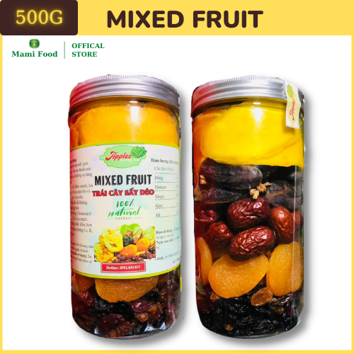 Mix fruits xoài sấy dẻo, chà là nguyên cành, táo đỏ hàn quốc, nho khô đen mỹ 500gr