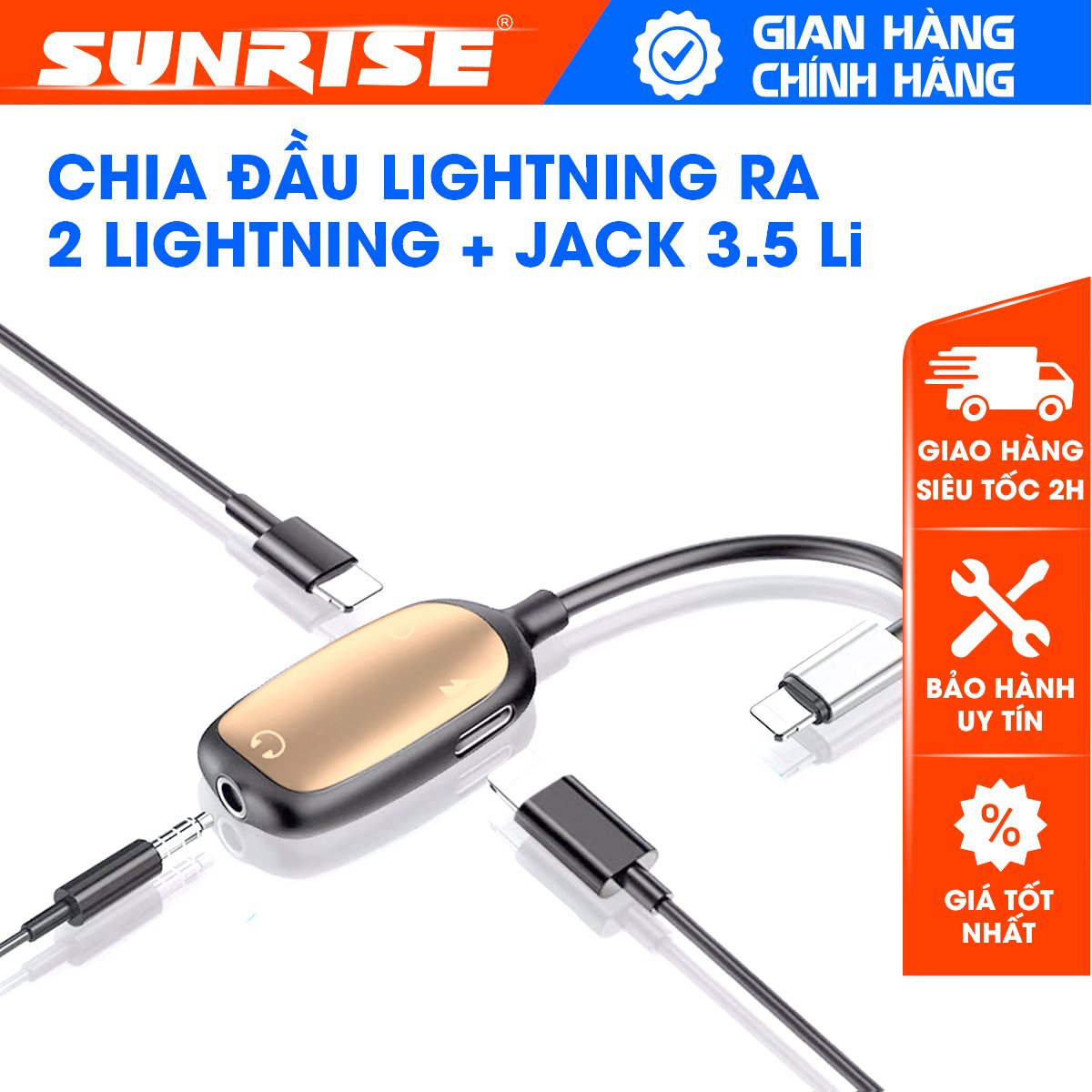 Jack chia cổng iphone đa năng, Giắc lightning chuyển đổi tai nghe 3.5mm vừa Sạc nhanh và nghe nhạc chơi game cho IP