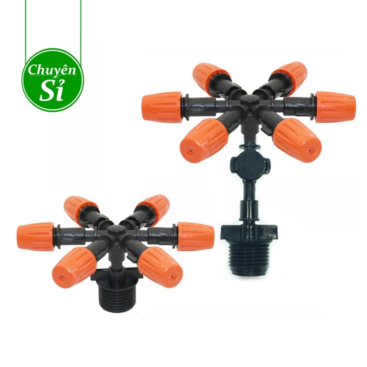 HCM Béc phun sương 6 hướng, béc tưới phun sương 6 đầu kèm đầu nối ren ngoài 21mm