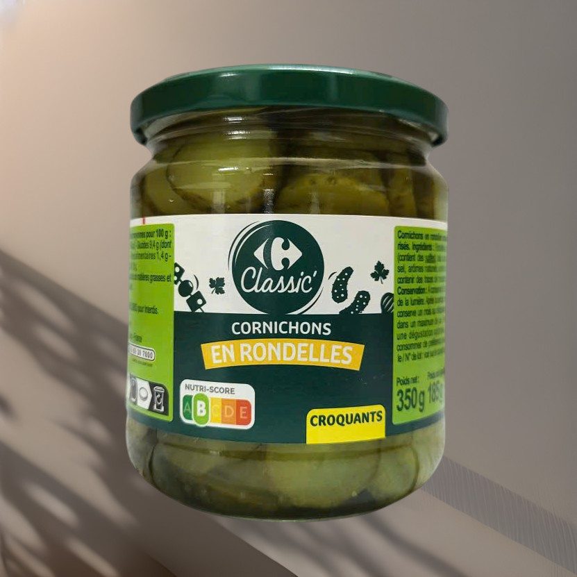 (Lọ CẮT LÁT 350g) DƯA CHUỘT CẮT LÁT PHÁP CARREFOUR Classic Sliced Pickles Drained