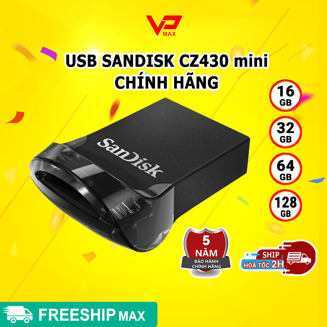 USB 16GB 32GB 64GB 128GB Sandisk Ultra Fit CZ430 chuẩn 3.1 mini siêu nhỏ siêu tốc độ 170Mb/s - VPMAX - USB Sandisk, USB mini, usb chính hãng, usb 16gb, usb 32gb, usb 64gb, usb 128gb