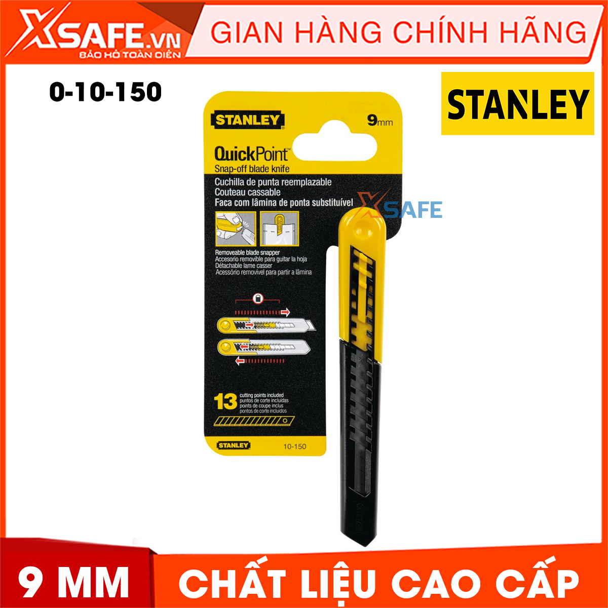 Dao rọc STANLEY 0-10-150 9 mm. Dao rọc giấy Stanley cán nhựa cao cấp, lưỡi dao được gia công từ thép hợp kim cao cấp cứng cáp và sắc bén, không gỉ sét, tuổi thọ sử dụng cao